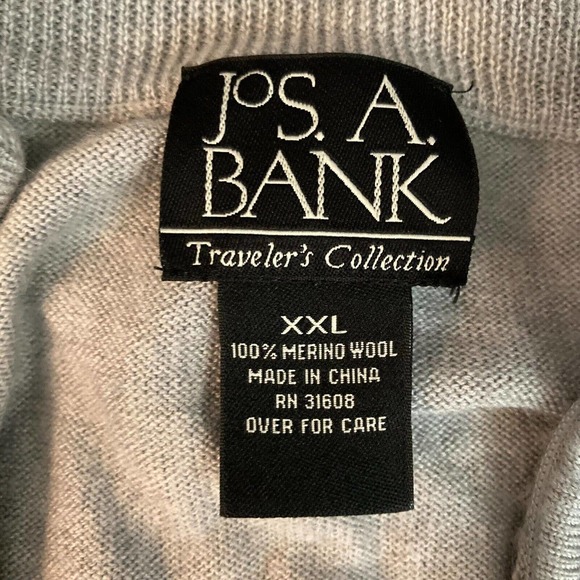 Jos. A Bank Sweater Mens Sz XXL Gray Merino Wool 1/4 Zip Pullover Lightweight - Picture 4 of 7